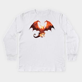 Dragon Silhouette - Fantasy Landscape Design Kids Long Sleeve T-Shirt